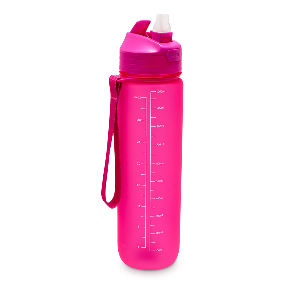 Skinny Motivational Water Bottle with Flip Straw Lid- Fuschia – Mayim Bottle