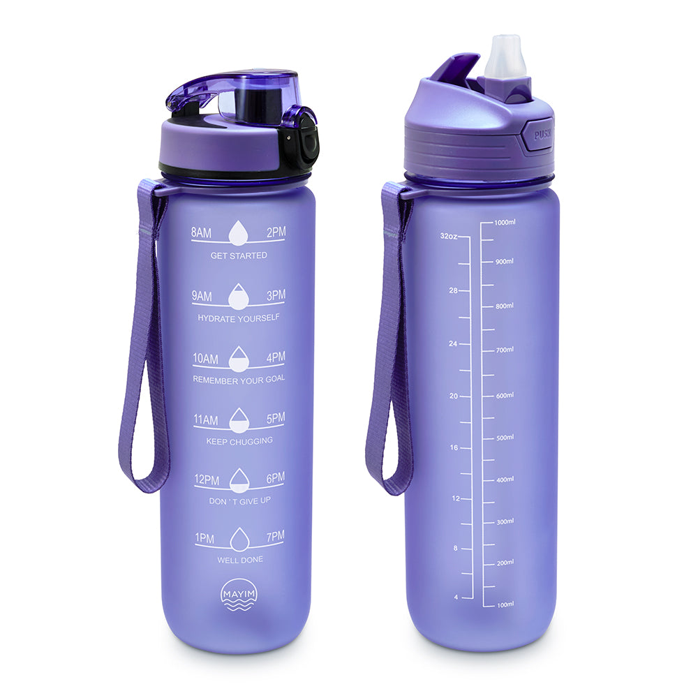 Skinny Motivational Water Bottle with Chug Lid- Lime & Dusty Blue