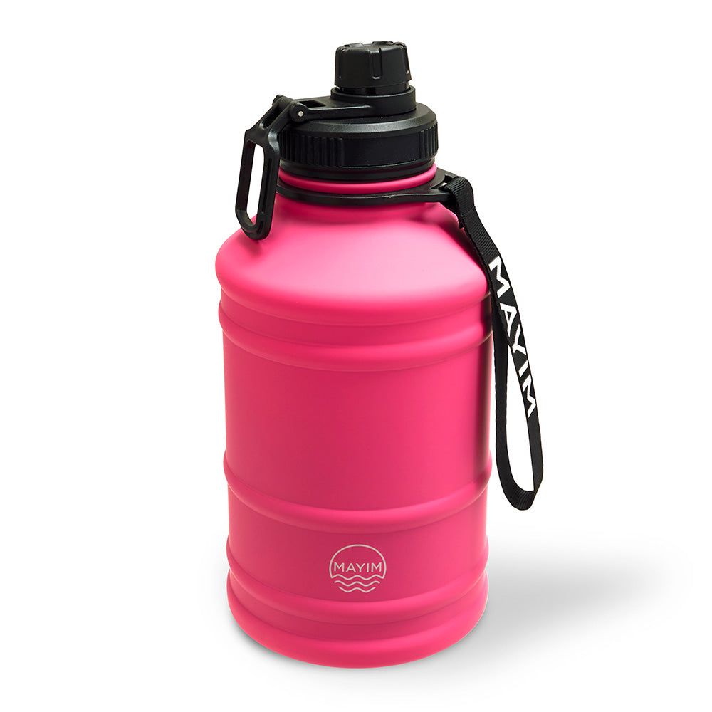 Half Gallon 64oz Pink Water Bottle Handle & Steel Cap