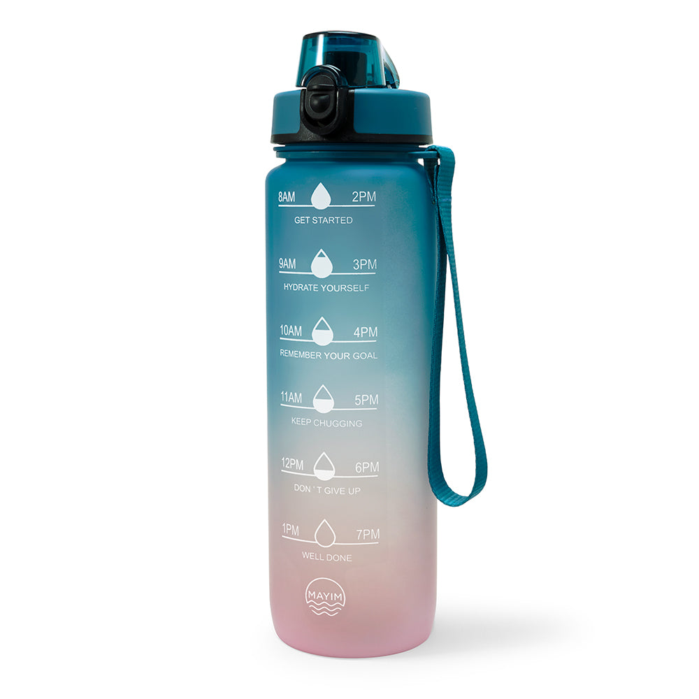 Skinny Motivational Water Bottle with Chug Lid- Dusty Blue & Blush