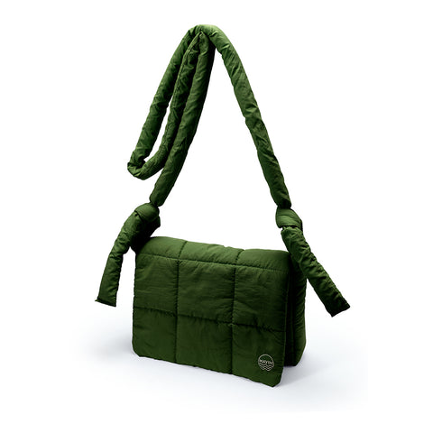 NYLON QUILTED PUFFER  CROSSBODY BAG  - DARK GREEN