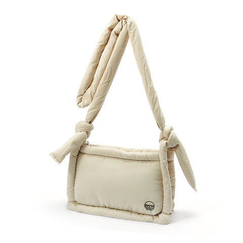 NYLON ZIP TOP CROSSBODY BAG - BEIGE