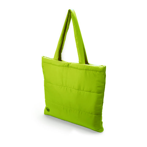 QUILTED PUFFER TOTE - LIME GREEN