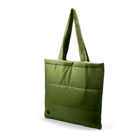 QUILTED PUFFER TOTE - OLIVE