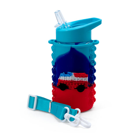 Kids Pop It Water Bottle - Light Blue/Blue/Red