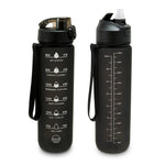 Skinny Motivational Water Bottle with Flip Straw Lid- Black