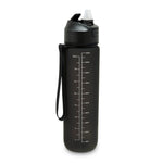 Skinny Motivational Water Bottle with Flip Straw Lid- Black