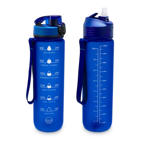 Skinny Motivational Water Bottle with Flip Straw Lid- Royal Blue