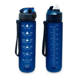 Skinny Motivational Water Bottle with Flip Straw Lid- Navy