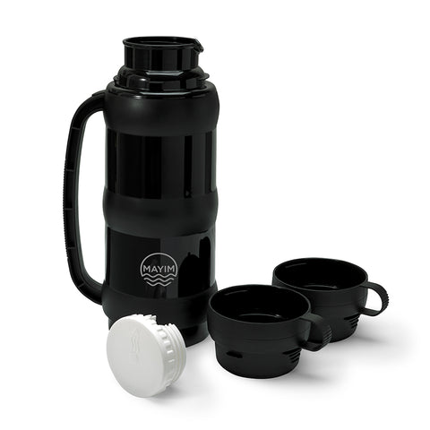 Stainless Steel Thermos with 2 Cups - Black