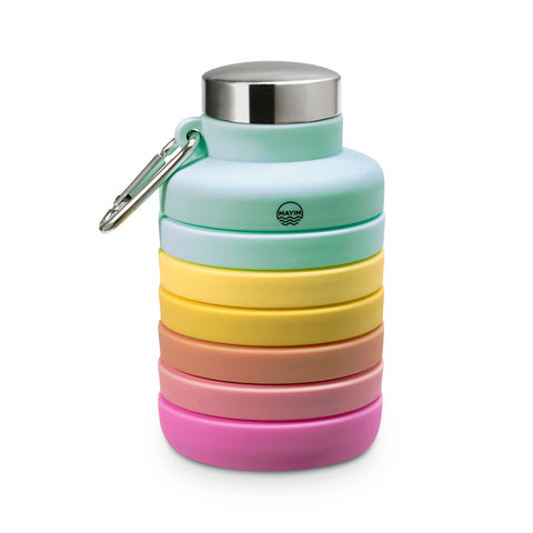 Collapsible Carabiner Bottle - Larger - Mint, Pink & Pastel