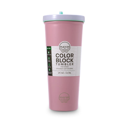 COLOR BLOCK FLIP STRAW TUMBLER - BLUSH