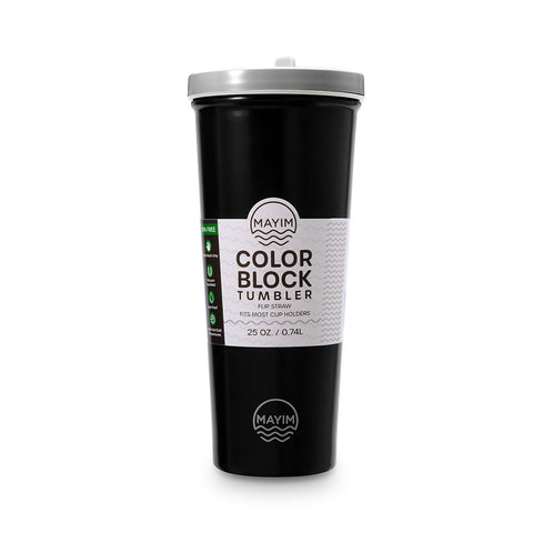 COLOR BLOCK FLIP STRAW TUMBLER - BLACK/GREY