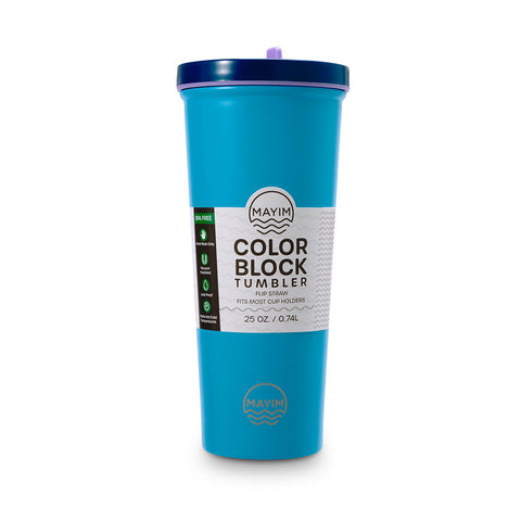 COLOR BLOCK FLIP STRAW TUMBLER - CYAN