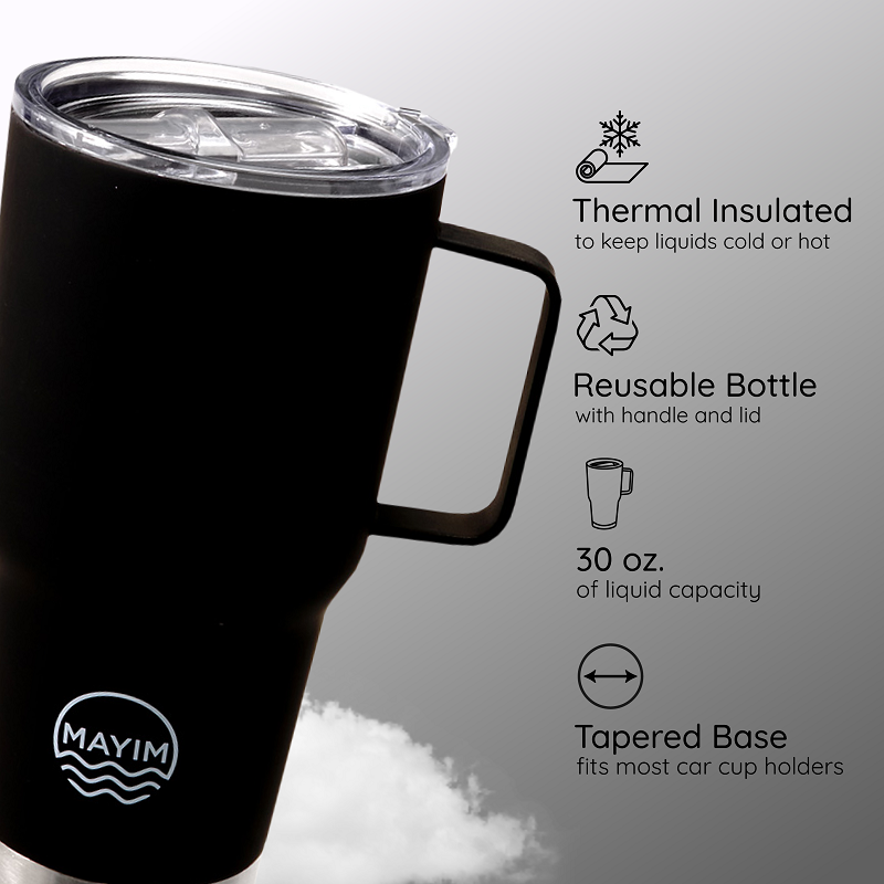 Large Travel Coffee Mug Tumbler with Clear Slide Lid & Handle, Reusable  Vacuum Insulated Double Wall Stainless Steel Thermos, Fits in Cup Holder,  30oz