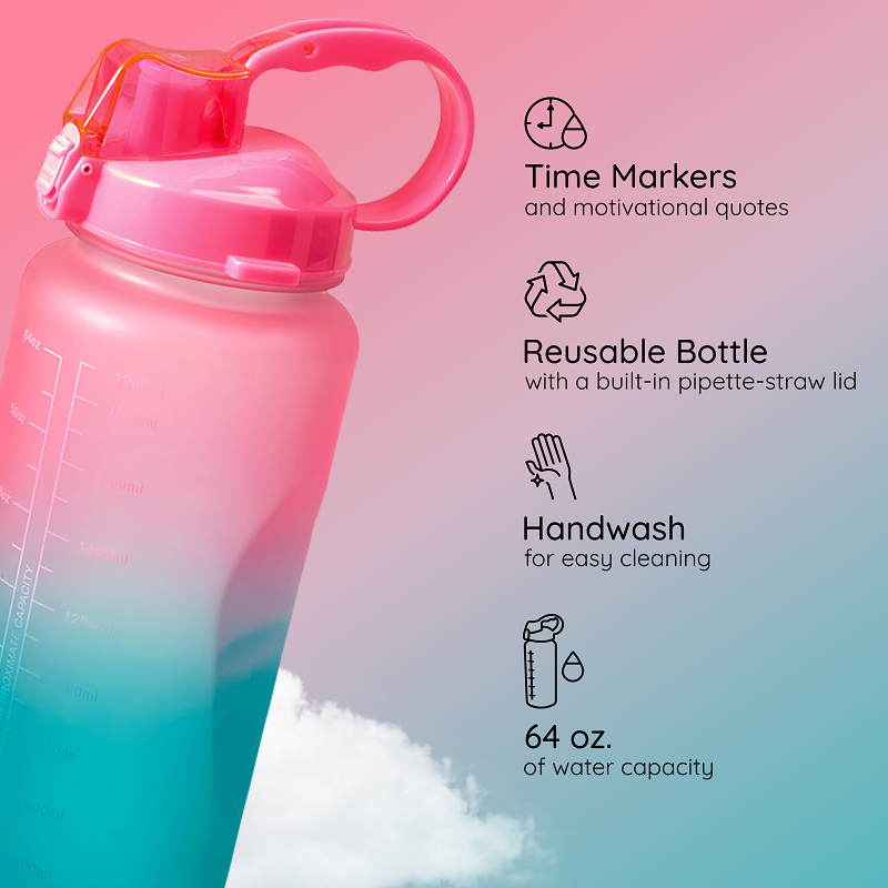 1 Gallon Motivational Water Bottle, Pink Ombre