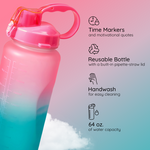 Ombre Motivational Water Bottle- Fuchsia to Teal