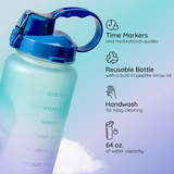 Ombre Motivational Water Bottle- Blue to Blue