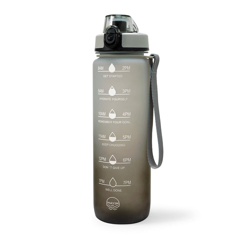 Skinny Motivational Water Bottle with Chug Lid- White & Black