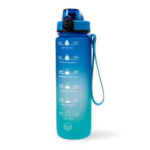 Skinny Motivational Water Bottle with Chug Lid- Blue & Teal