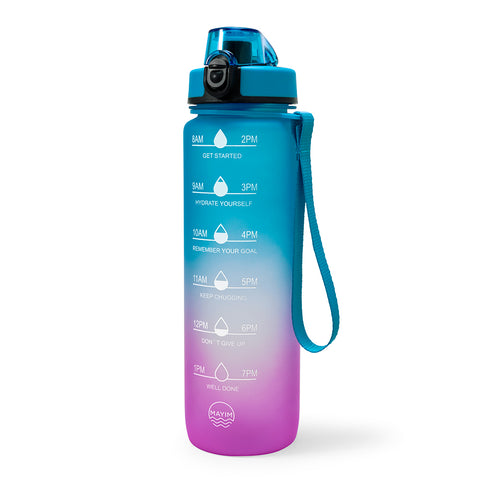 Skinny Motivational Water Bottle with Chug Lid- Blue, White & Pink