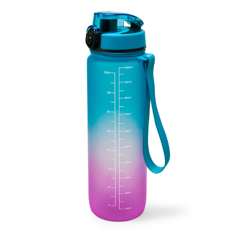 Wavy Blue Red Thin Line Flag on 32 oz Motivational Tracking Water Bottle