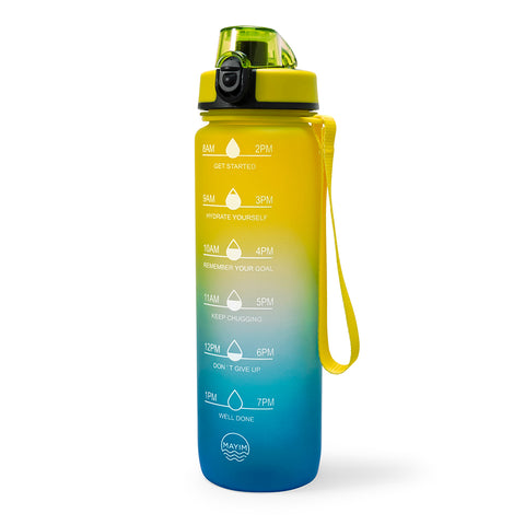 Skinny Motivational Water Bottle with Chug Lid- Lime & Dusty Blue